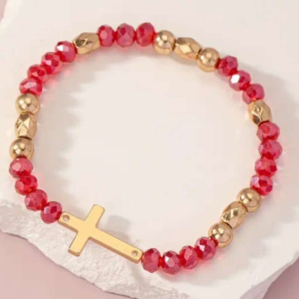 Red Gold Tone Stretch 8" Bracelet